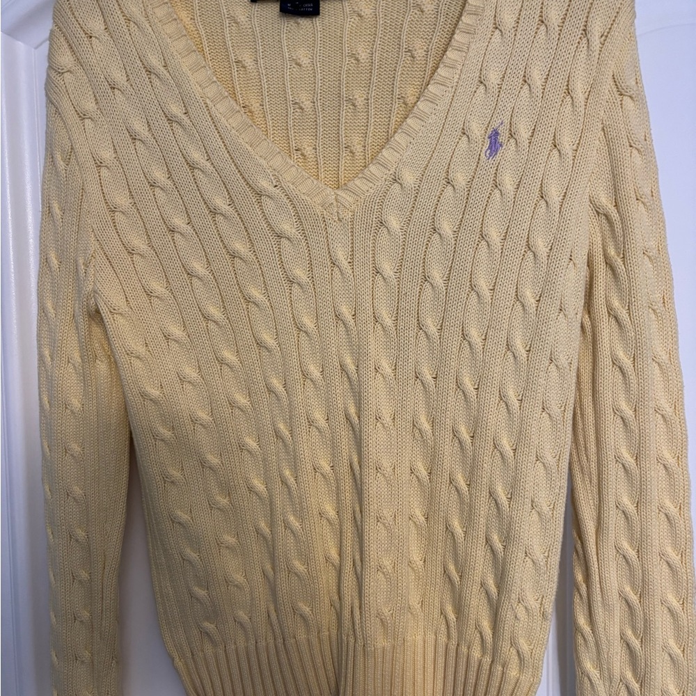 Prestine Preowned Ralph Lauren Sport Yellow V-Neck Cable Knit Sweater